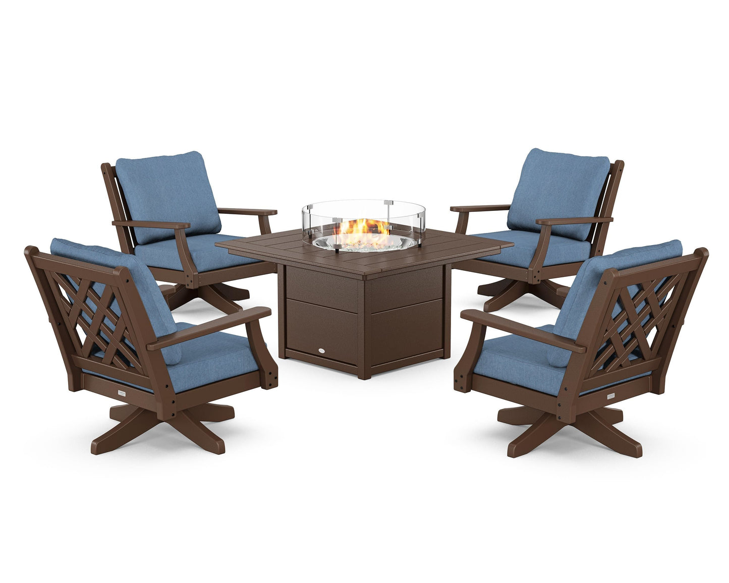 Wovendale 5-Piece Deep Seating Swivel Conversation Set with Fire Pit Table