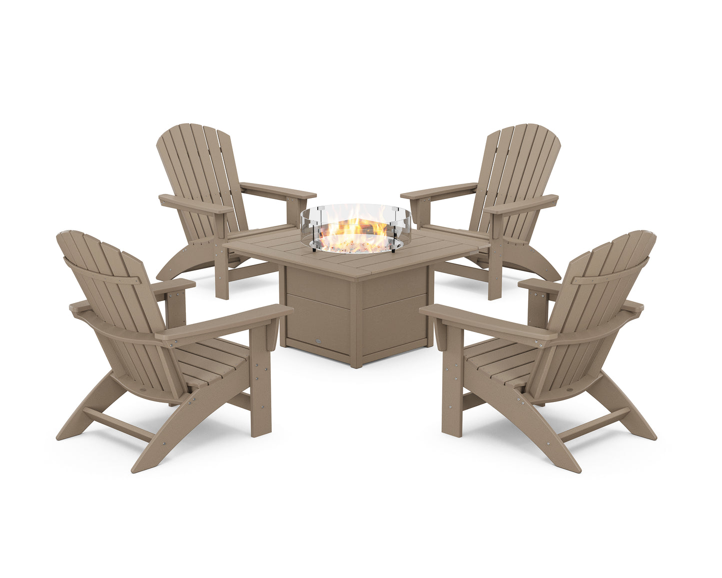 5-Piece Nautical Grand Adirondack Conversation Set with Fire Pit Table