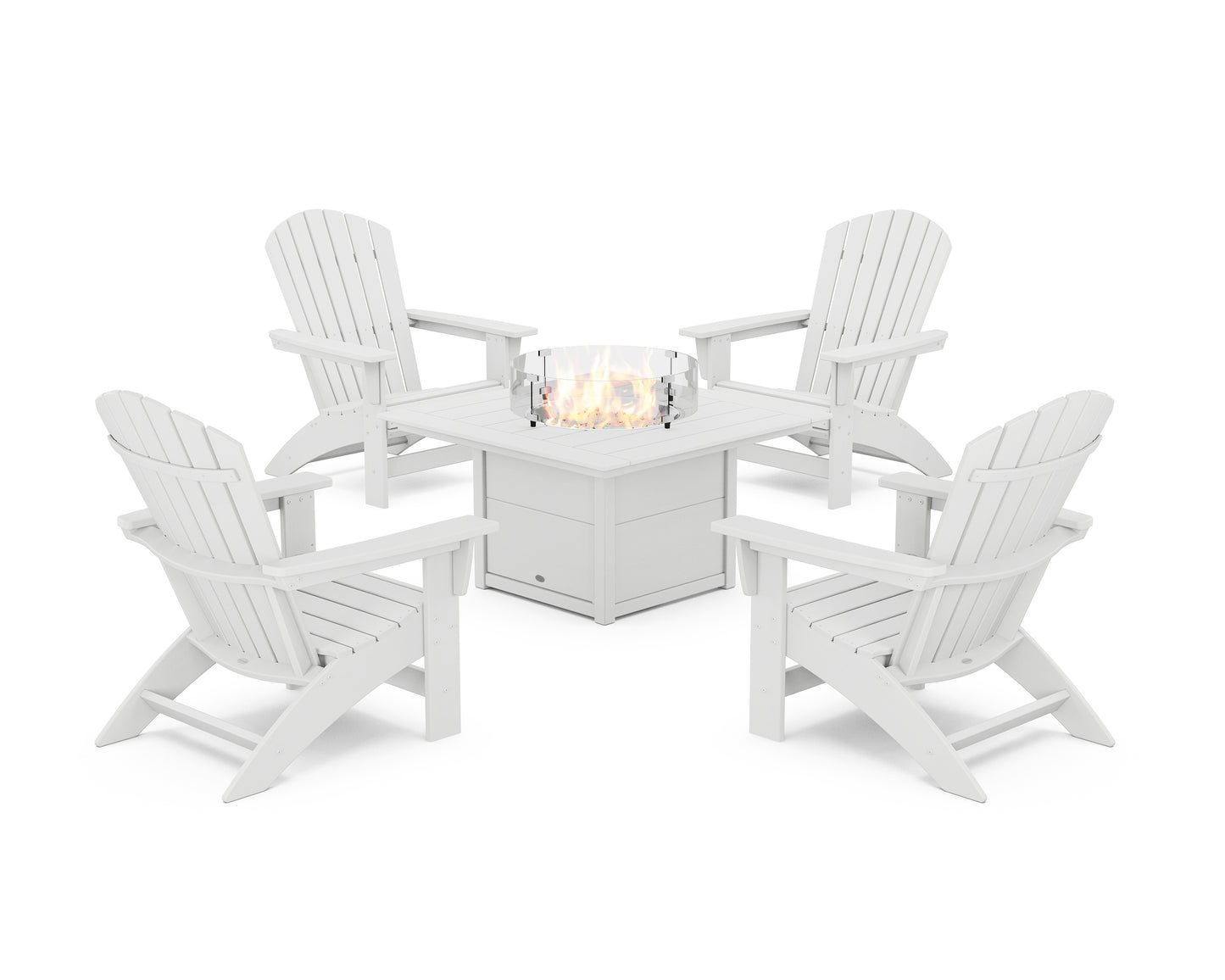 5-Piece Nautical Grand Adirondack Conversation Set with Fire Pit Table