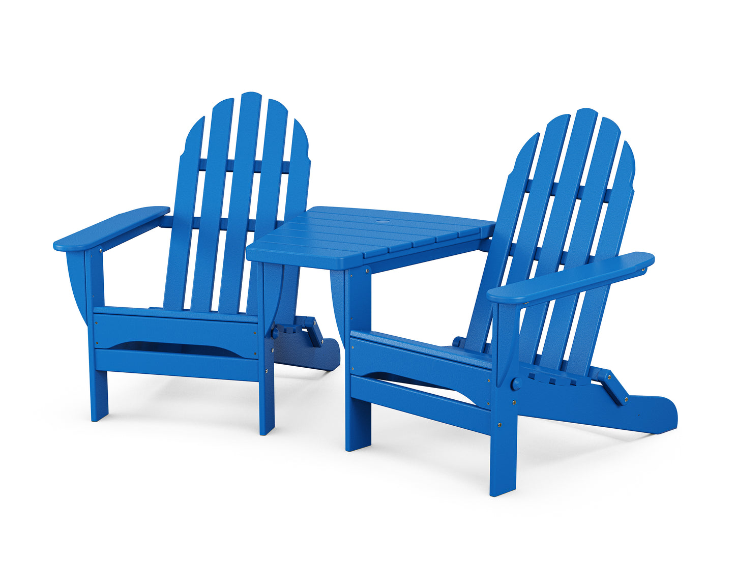 Classic Folding Adirondacks with Angled Connecting Table