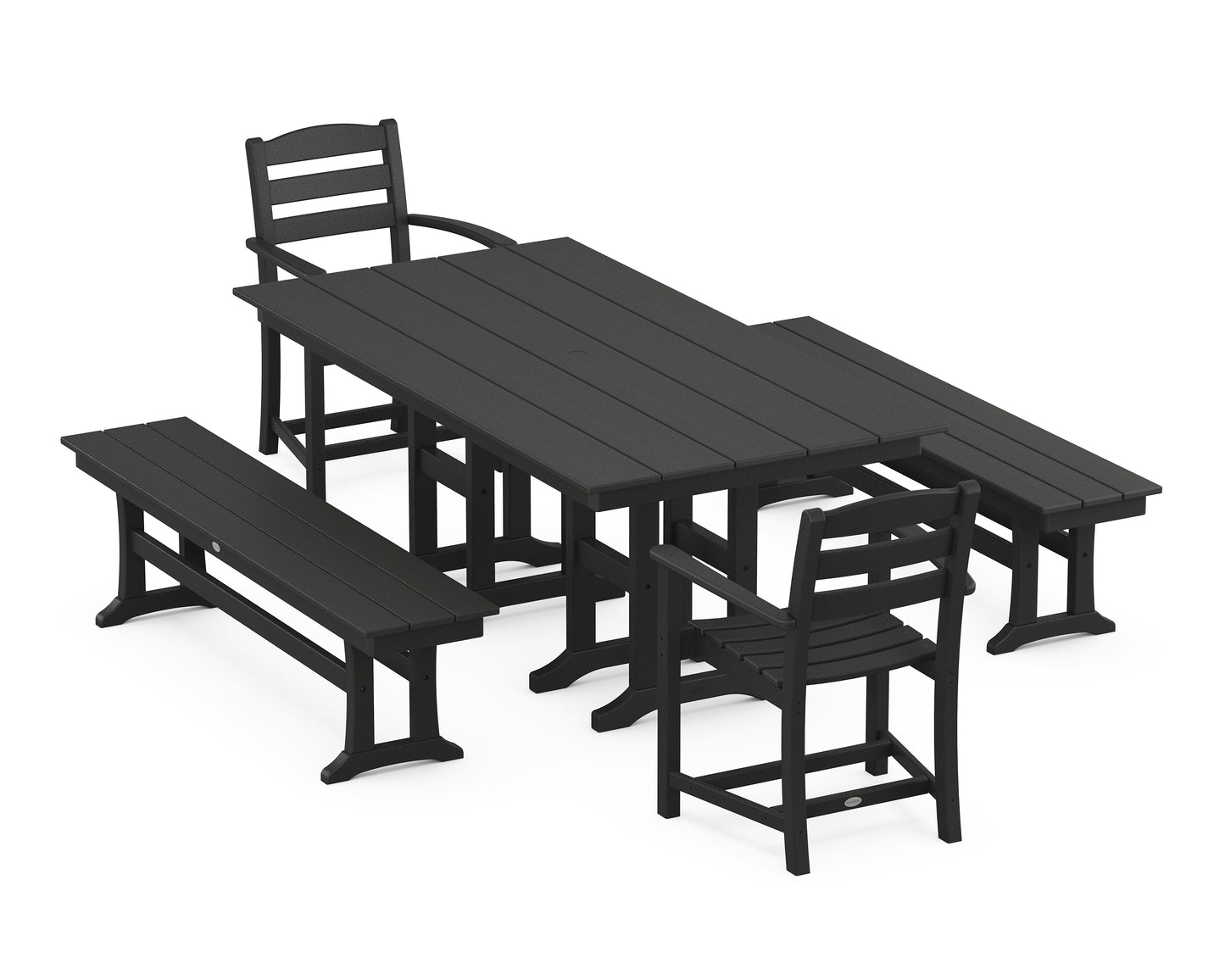 La Casa Cafe 5-Piece Farmhouse Dining Set with Benches