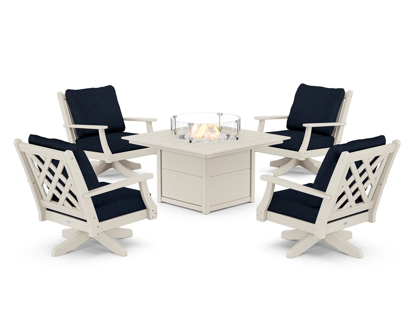 Wovendale 5-Piece Deep Seating Swivel Conversation Set with Fire Pit Table