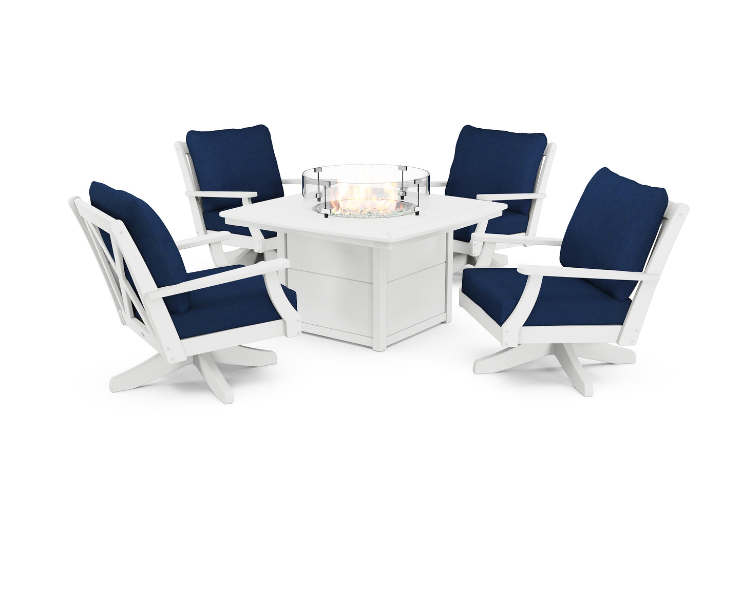 Braxton 5-Piece Deep Seating Swivel Conversation Set with Fire Pit Table