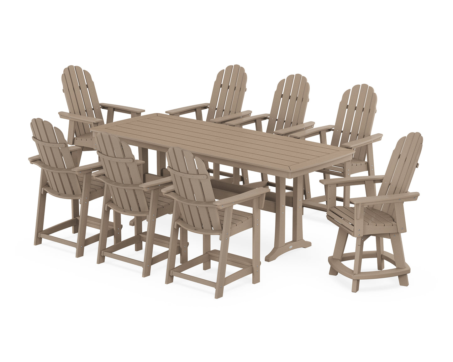 Vineyard Curveback Adirondack Swivel 9-Piece Counter Set with Trestle Legs