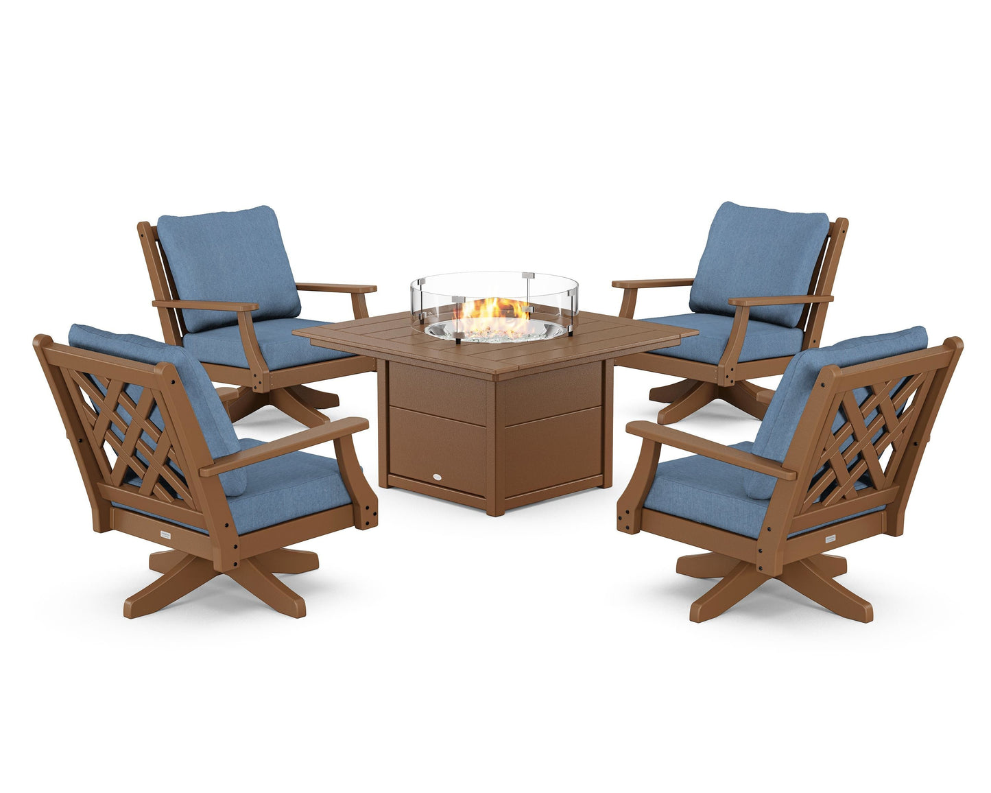 Wovendale 5-Piece Deep Seating Swivel Conversation Set with Fire Pit Table