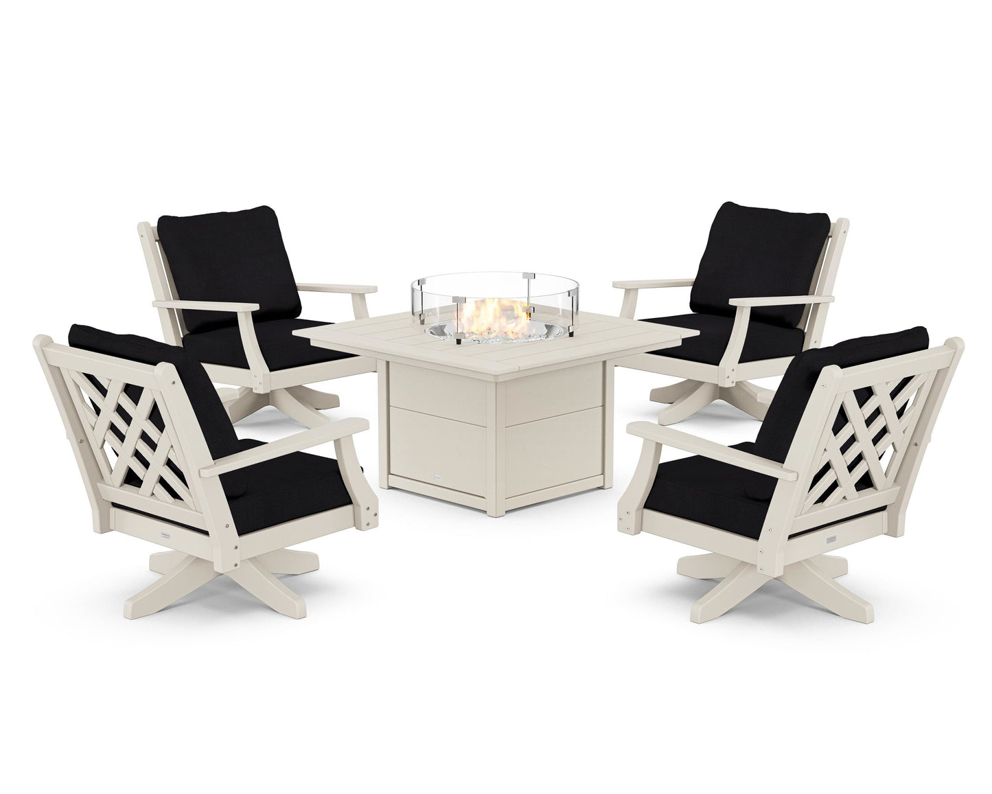 Wovendale 5-Piece Deep Seating Swivel Conversation Set with Fire Pit Table