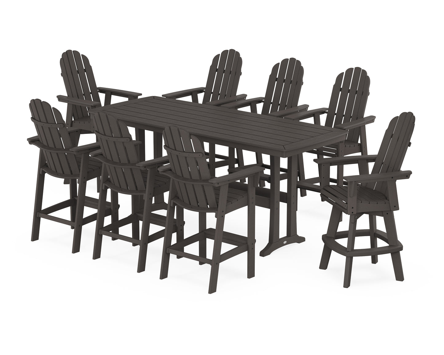 Vineyard Curveback Adirondack Swivel 9-Piece Bar Set with Trestle Legs