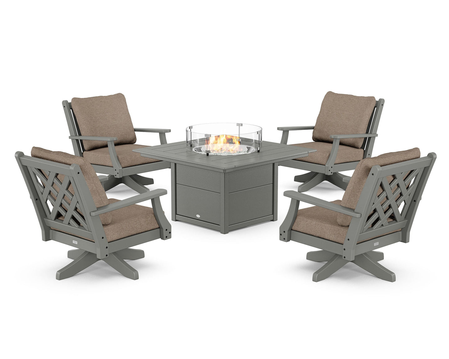 Wovendale 5-Piece Deep Seating Swivel Conversation Set with Fire Pit Table