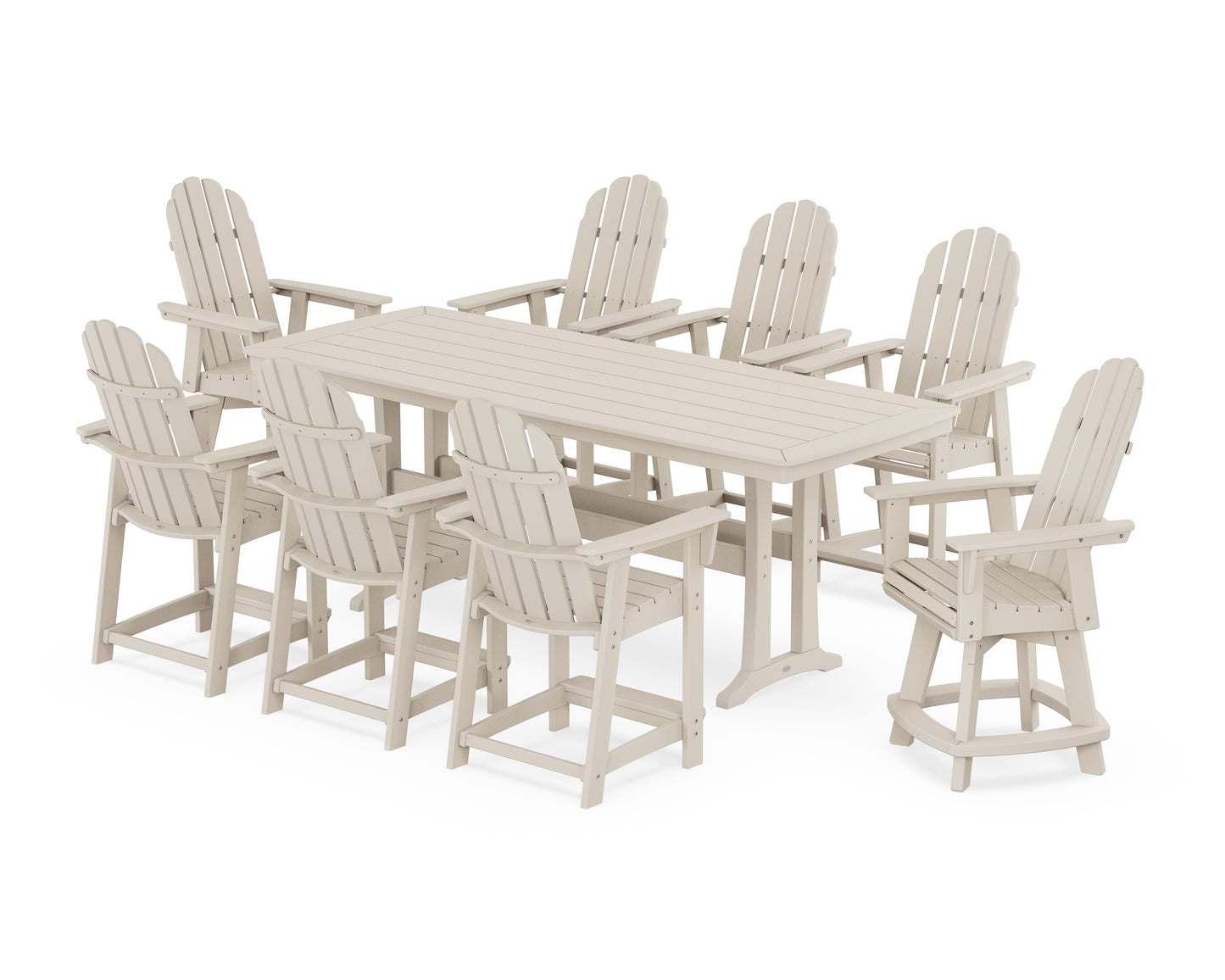 Vineyard Curveback Adirondack Swivel 9-Piece Counter Set with Trestle Legs