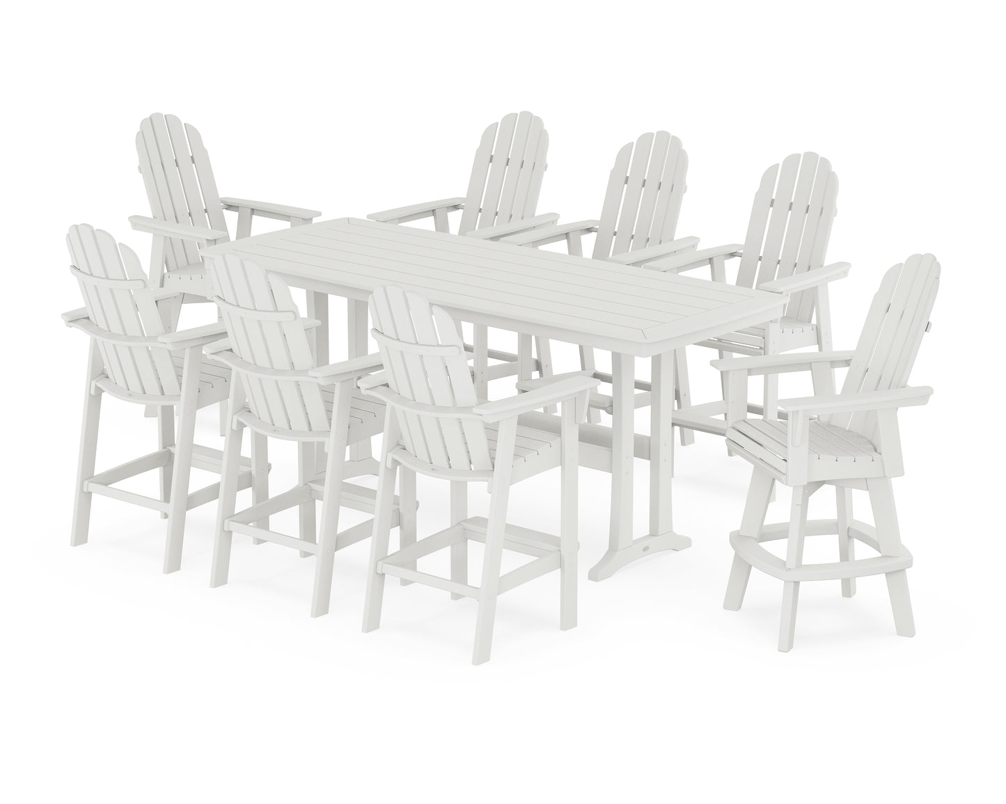Vineyard Curveback Adirondack Swivel 9-Piece Bar Set with Trestle Legs