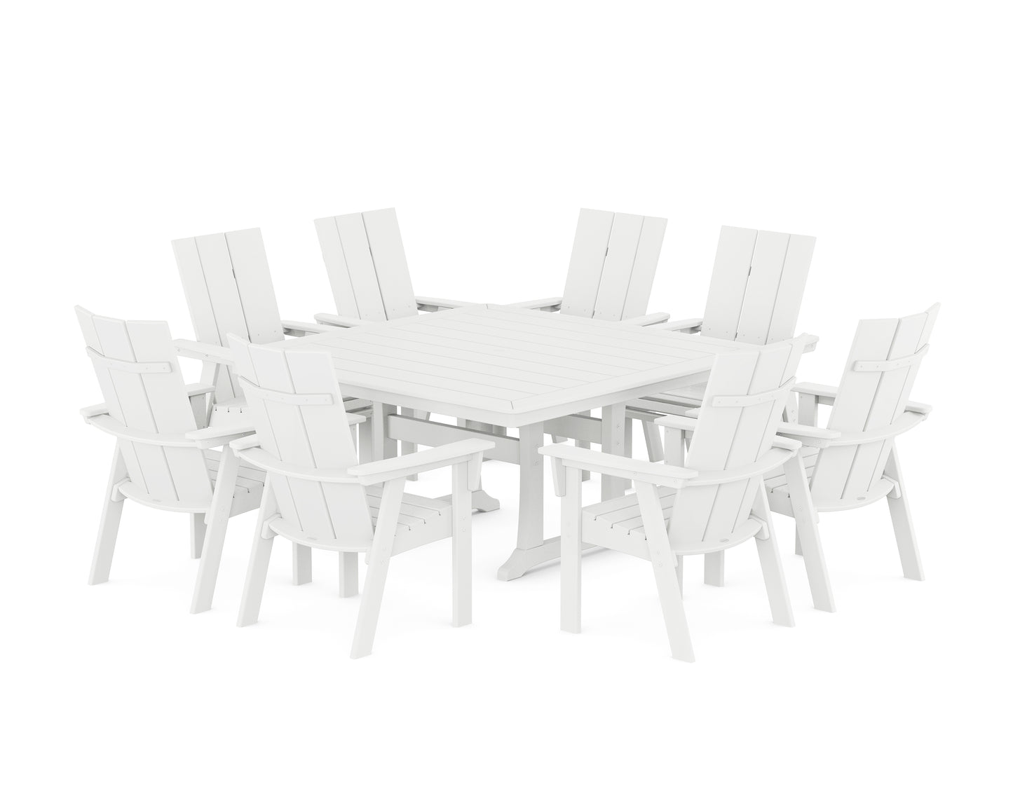 Modern Curveback Adirondack 9-Piece Square Dining Set with Trestle Legs