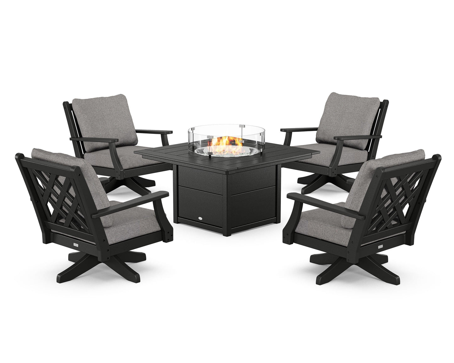 Wovendale 5-Piece Deep Seating Swivel Conversation Set with Fire Pit Table
