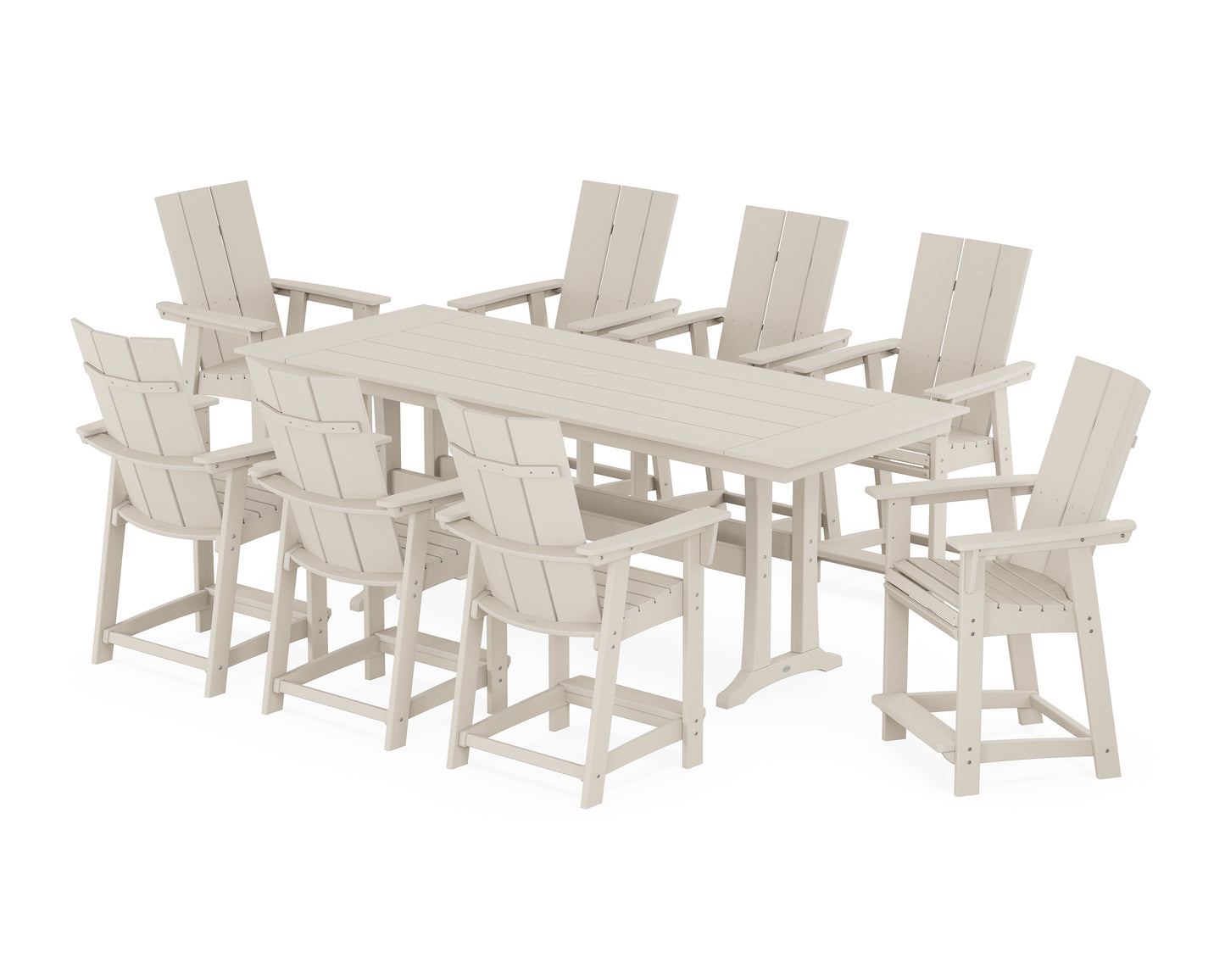 Modern Curveback Adirondack 9-Piece Farmhouse Counter Set with Trestle Legs