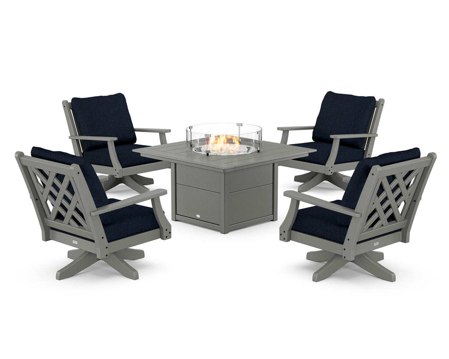Wovendale 5-Piece Deep Seating Swivel Conversation Set with Fire Pit Table