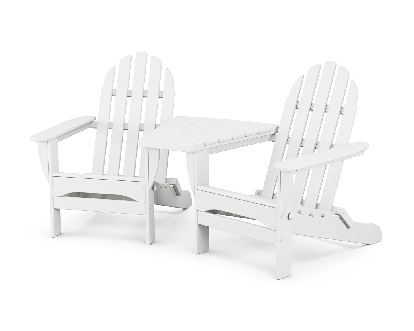 Classic Folding Adirondacks with Angled Connecting Table