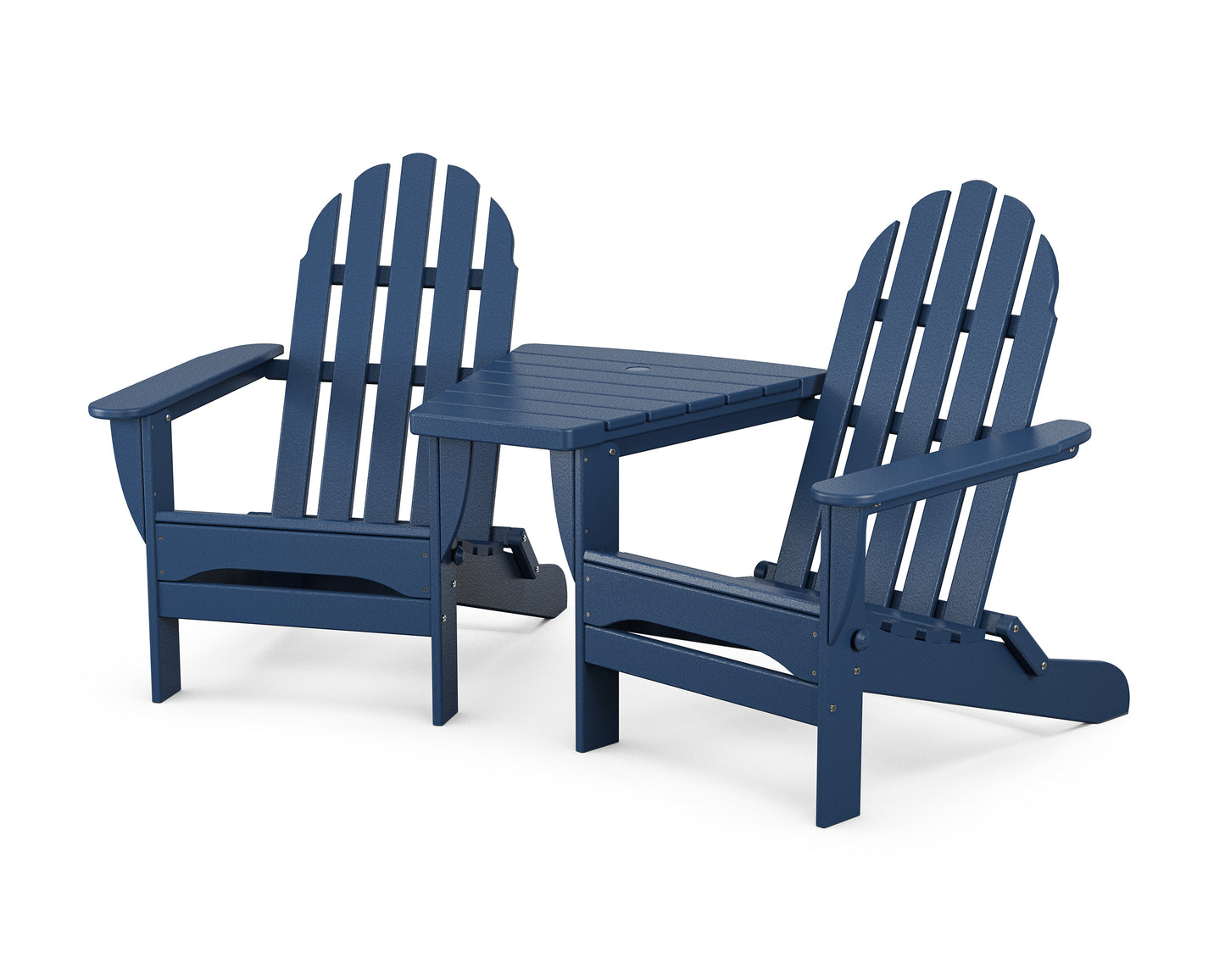 Classic Folding Adirondacks with Angled Connecting Table
