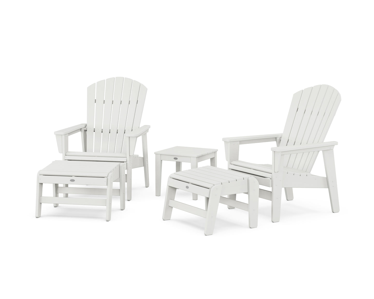 5-Piece Nautical Grand Upright Adirondack Set with Ottomans and Side Table