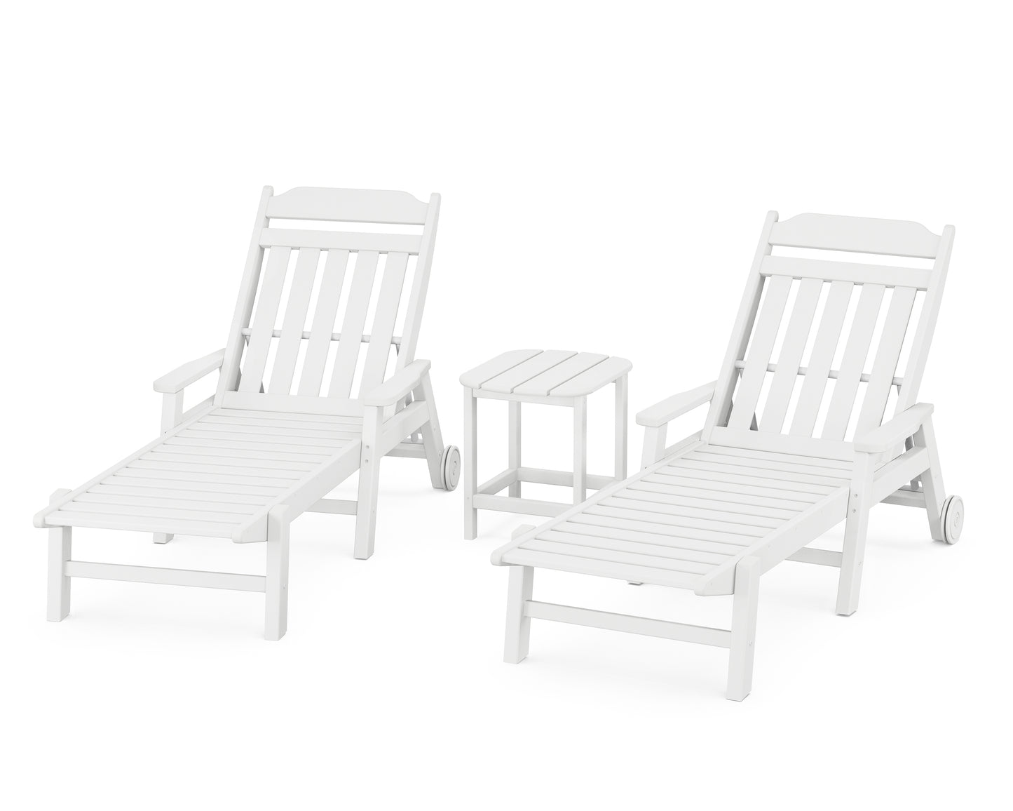 Cottage 3-Piece Chaise Set with Arms and Wheels