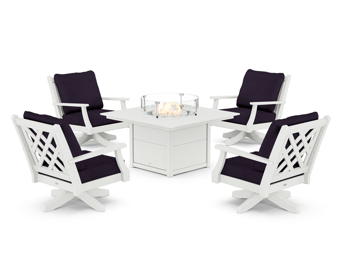 Wovendale 5-Piece Deep Seating Swivel Conversation Set with Fire Pit Table