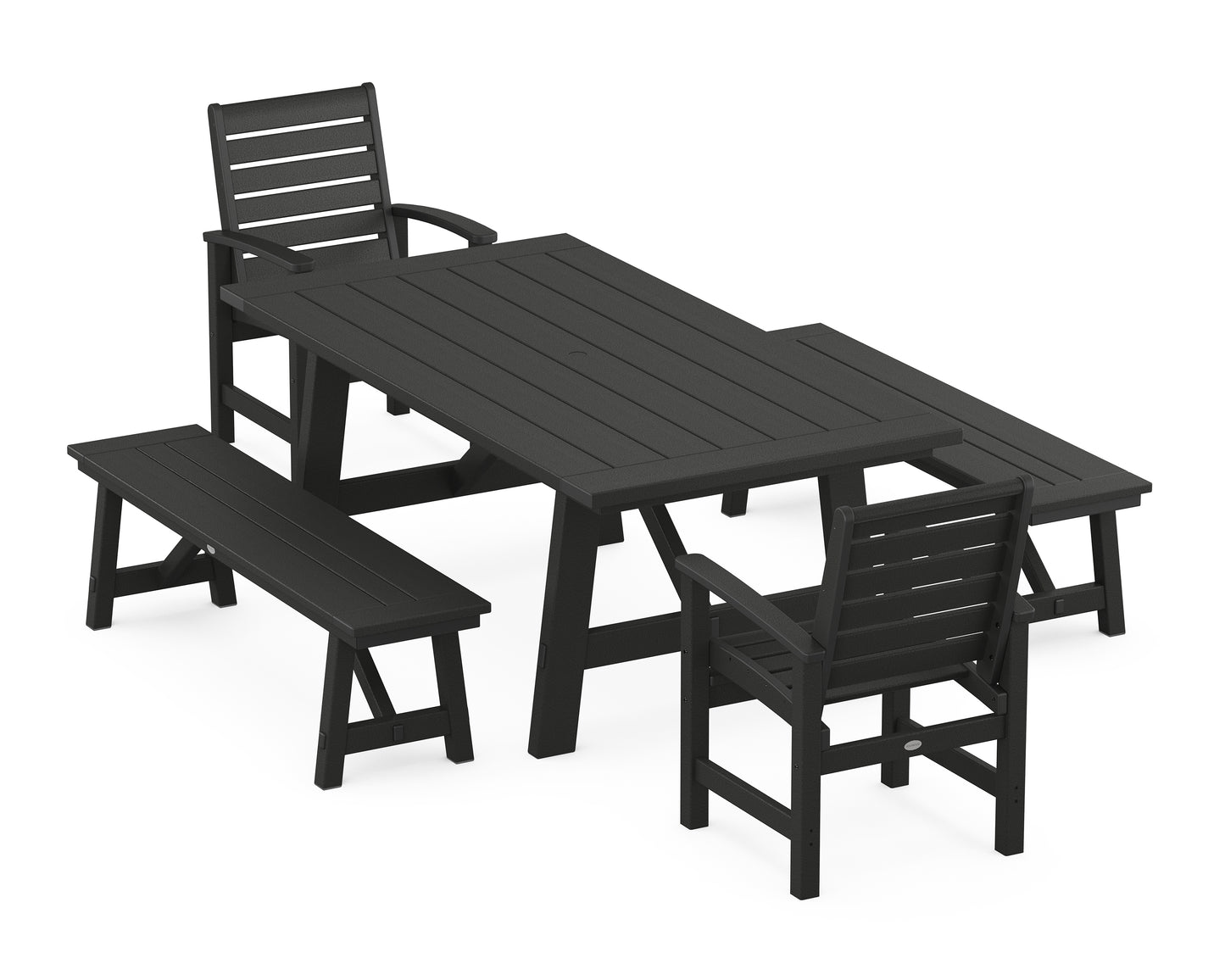 Signature 5-Piece Rustic Farmhouse Dining Set With Benches