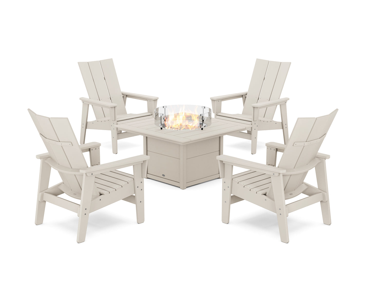 5-Piece Modern Grand Upright Adirondack Conversation Set with Fire Pit Table