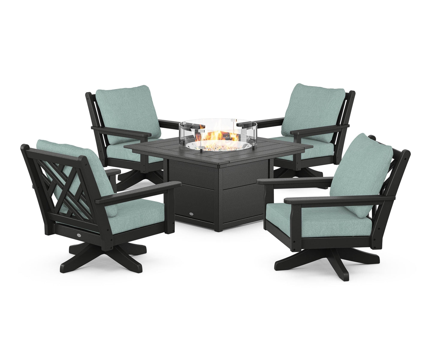 Chippendale 5-Piece Deep Seating Swivel Conversation Set with Fire Pit Table