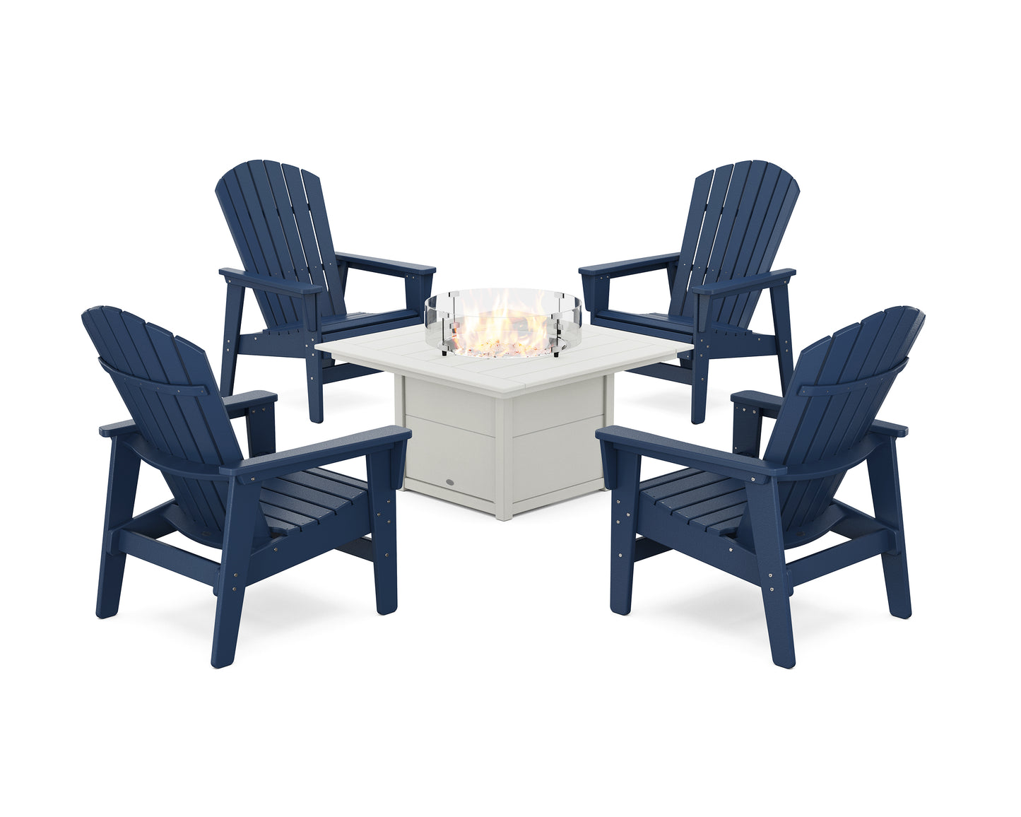 5-Piece Nautical Grand Upright Adirondack Conversation Set with Fire Pit Table