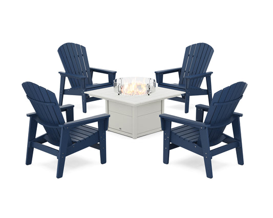 5-Piece Nautical Grand Upright Adirondack Conversation Set with Fire Pit Table