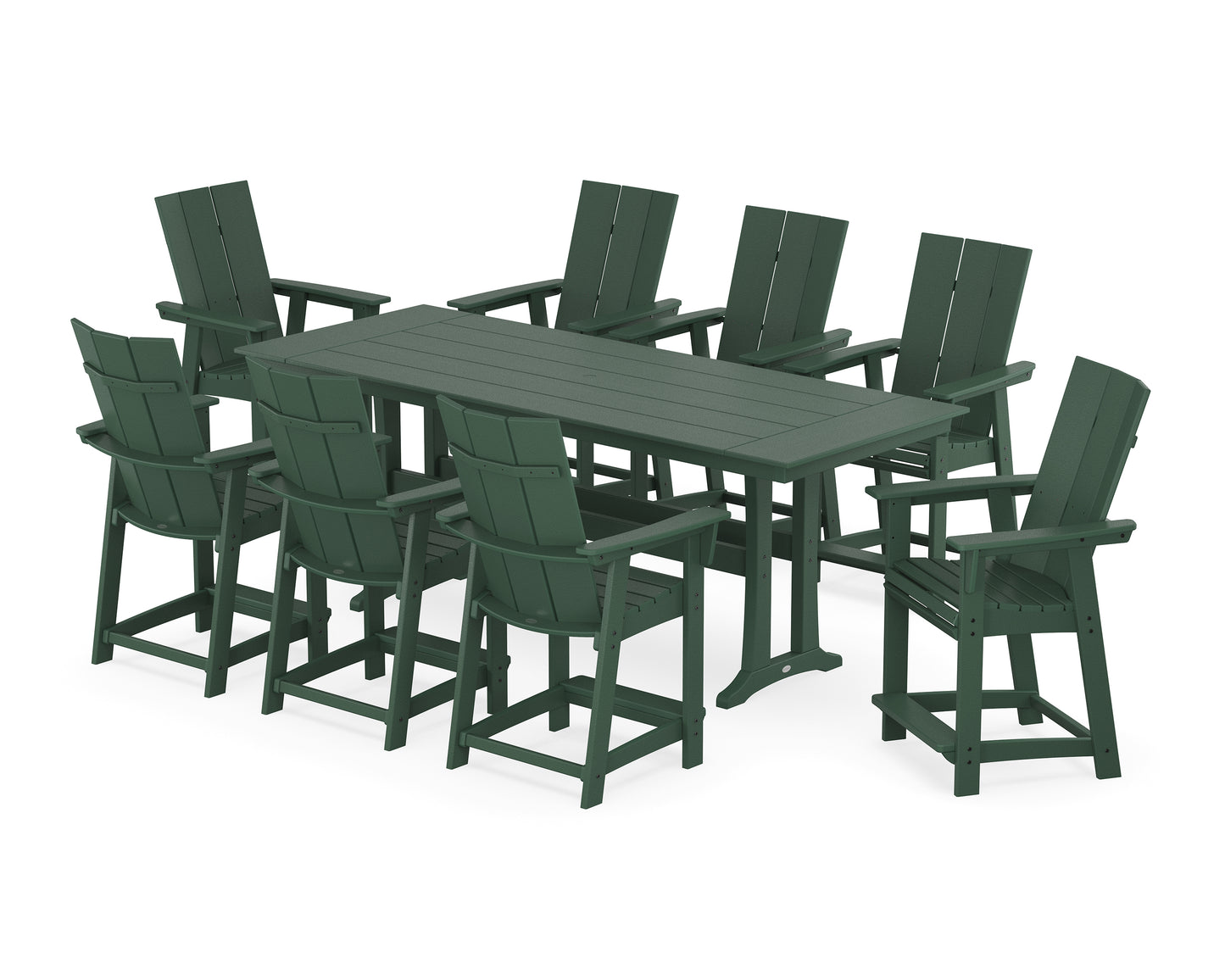 Modern Curveback Adirondack 9-Piece Farmhouse Counter Set with Trestle Legs