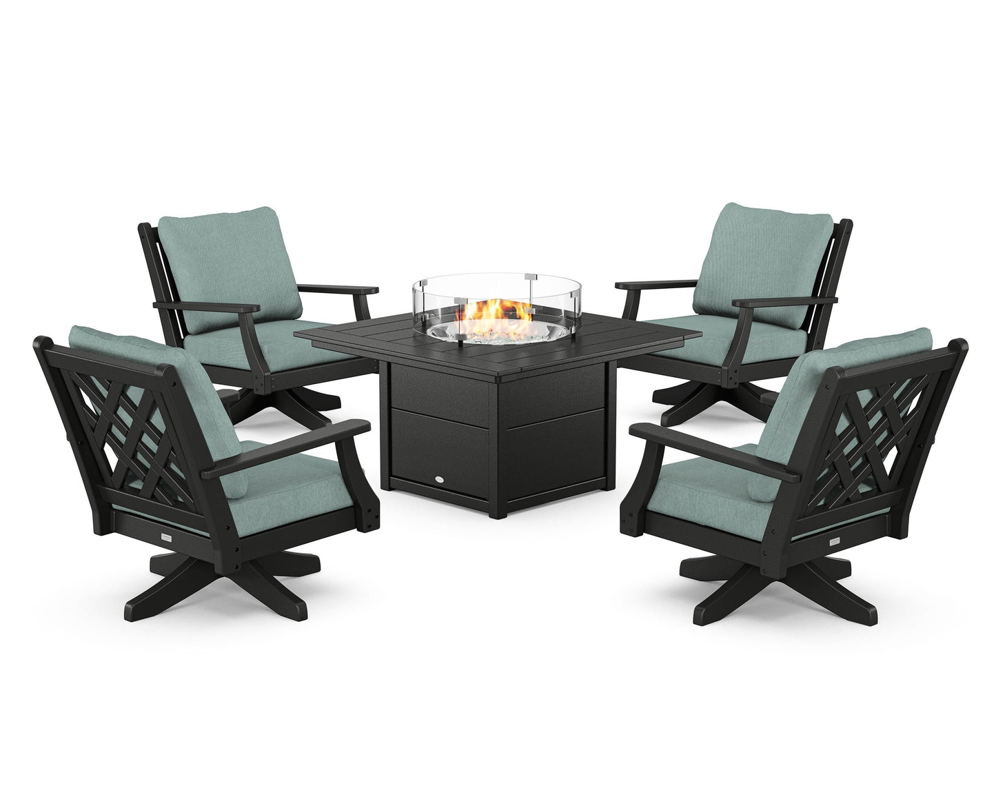 Wovendale 5-Piece Deep Seating Swivel Conversation Set with Fire Pit Table