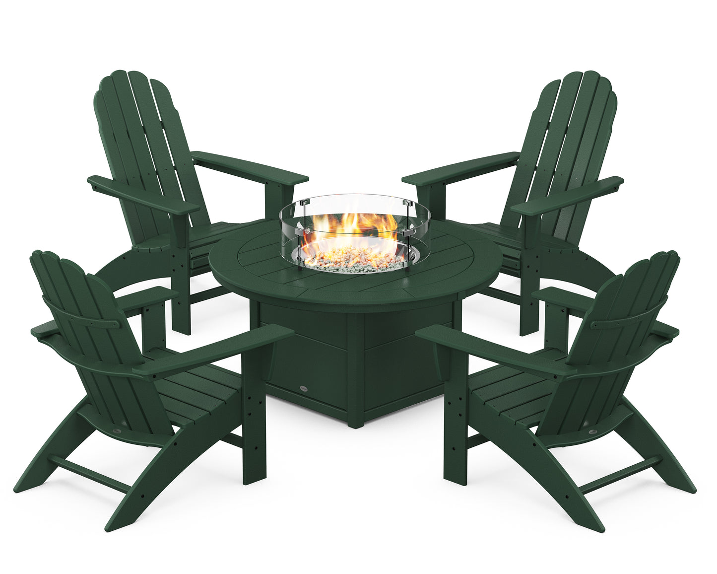 Vineyard Curveback Adirondack 5-Piece Conversation Set with Fire Pit Table