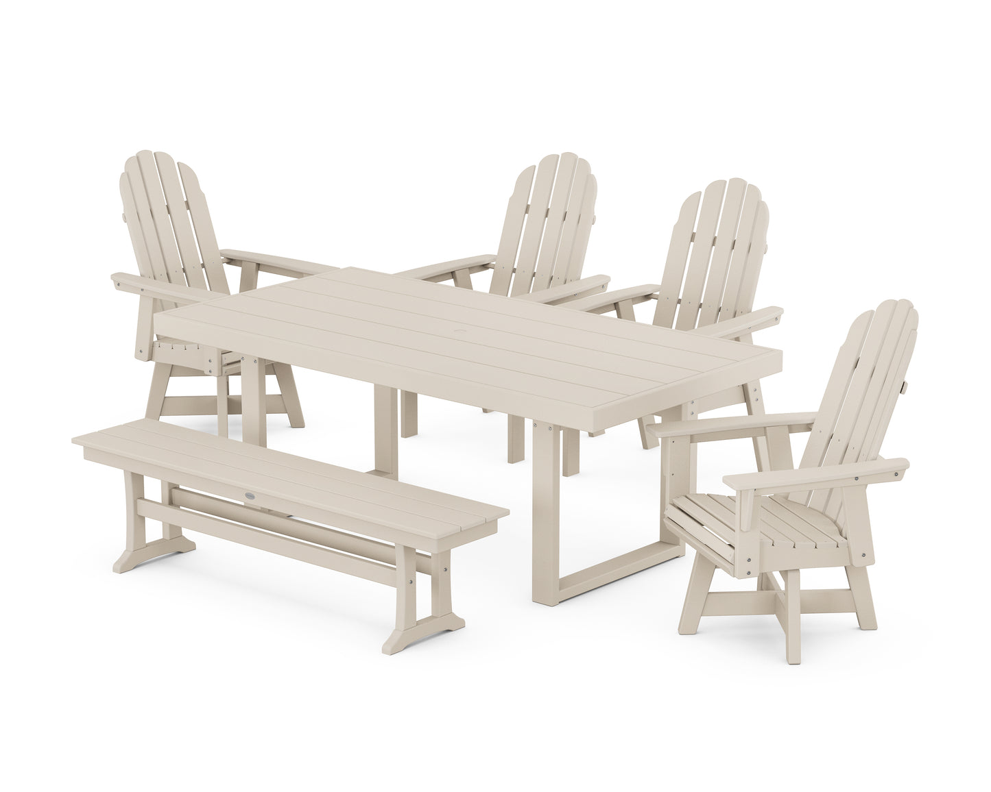 Vineyard Curveback Adirondack Swivel Chair 6-Piece Dining Set with Bench
