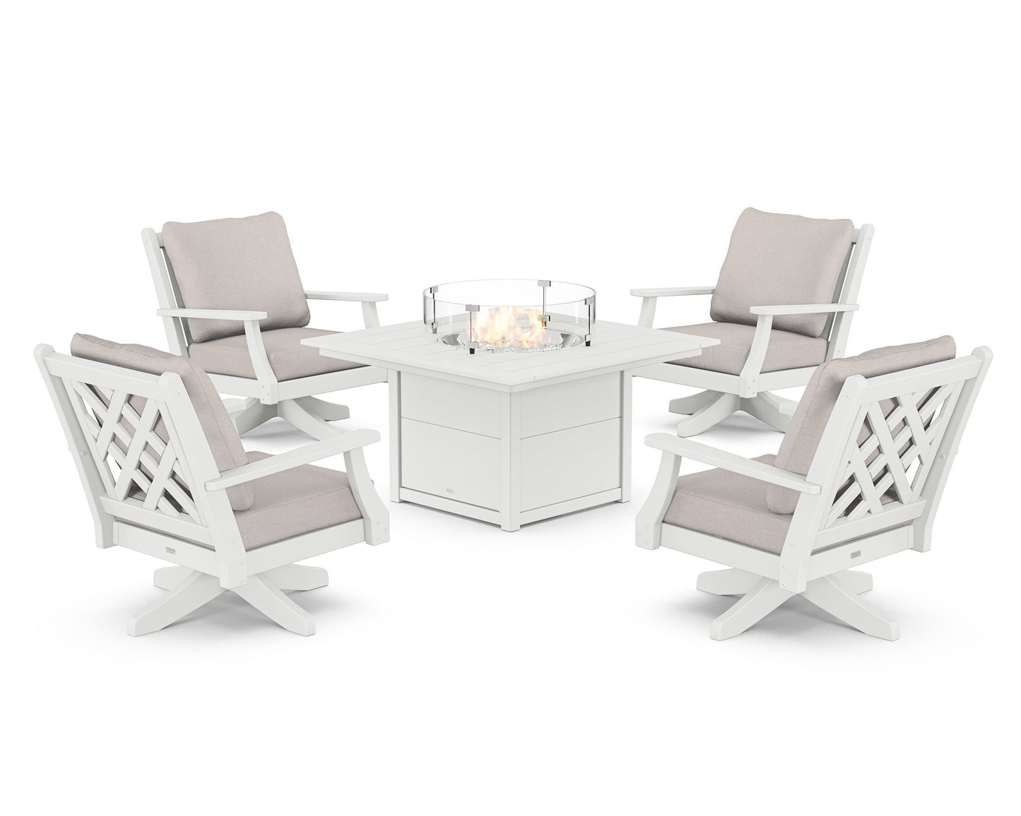 Wovendale 5-Piece Deep Seating Swivel Conversation Set with Fire Pit Table