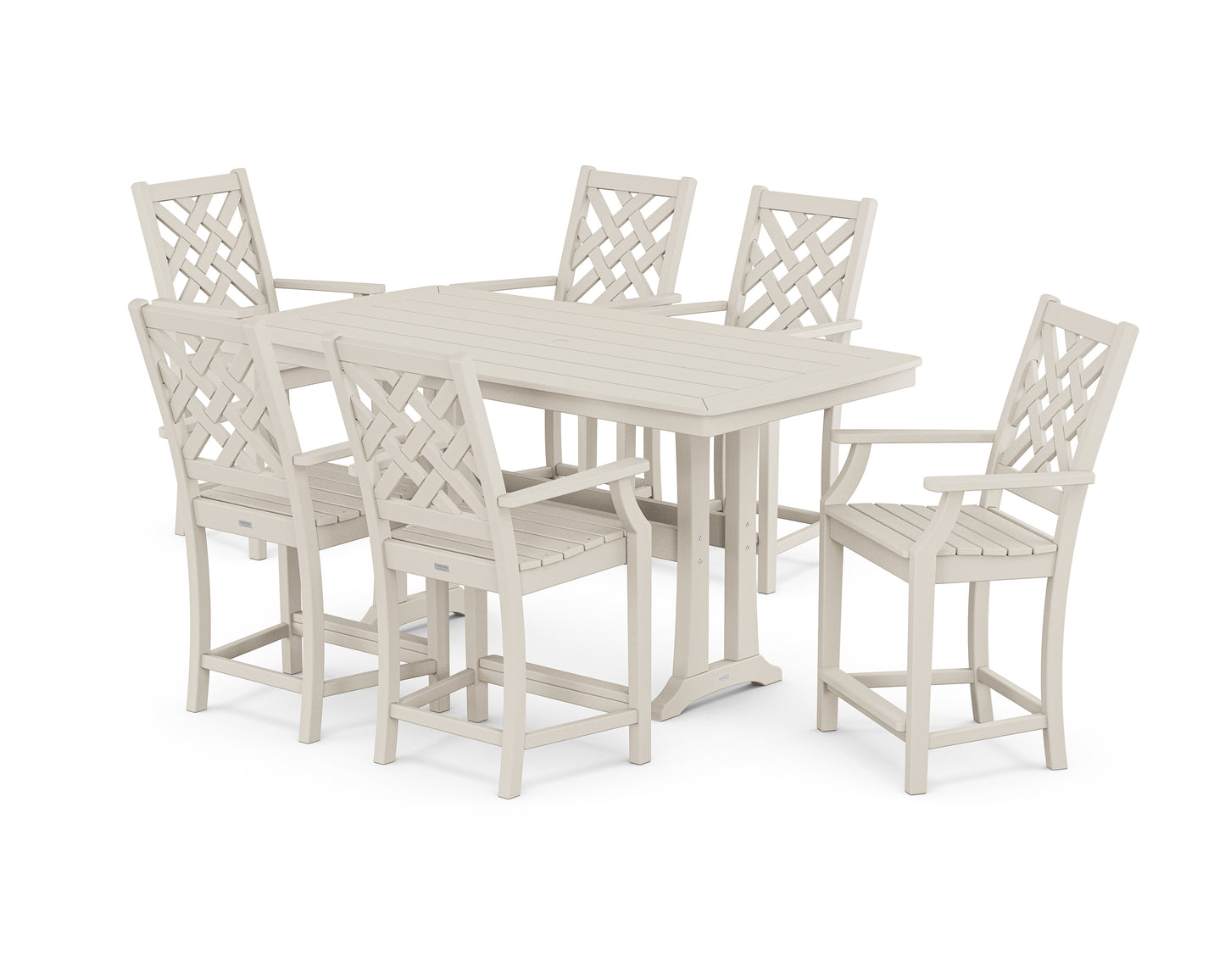Wovendale Arm Chair 7-Piece Counter Set with Trestle Legs