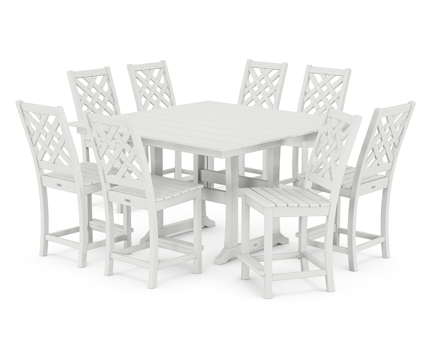 Wovendale Side Chair 9-Piece Square Farmhouse Counter Set with Trestle Legs