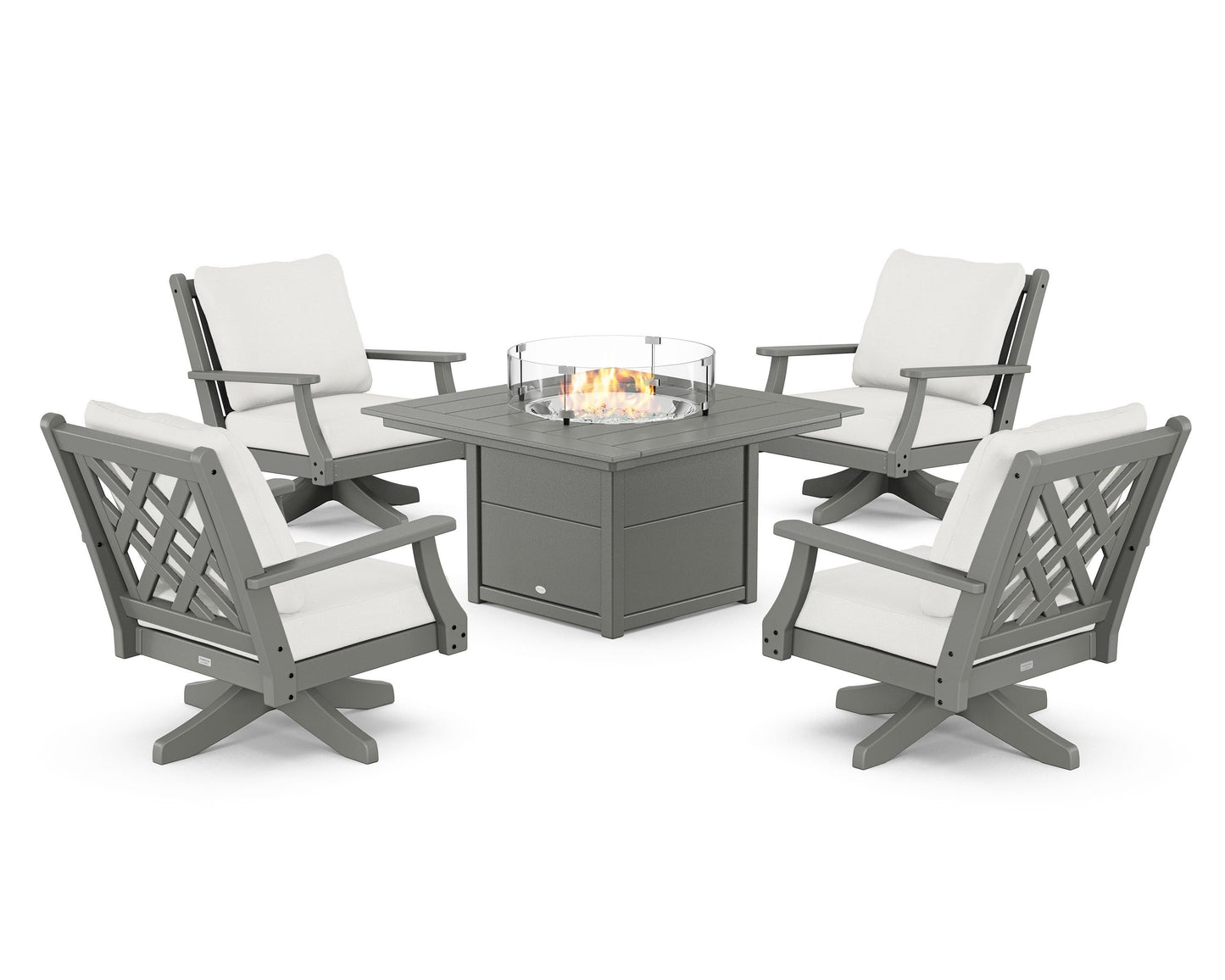 Wovendale 5-Piece Deep Seating Swivel Conversation Set with Fire Pit Table