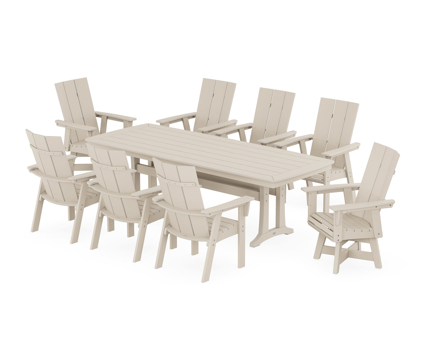 Modern Curveback Adirondack Swivel 9-Piece Dining Set with Trestle Legs