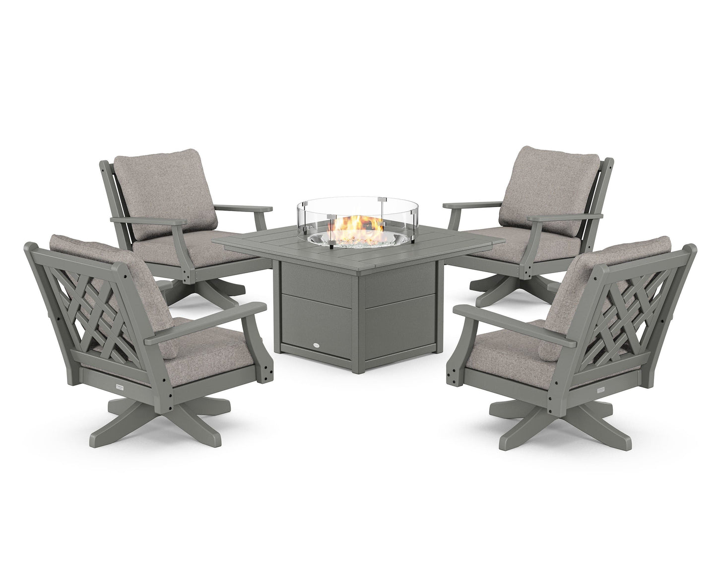 Wovendale 5-Piece Deep Seating Swivel Conversation Set with Fire Pit Table