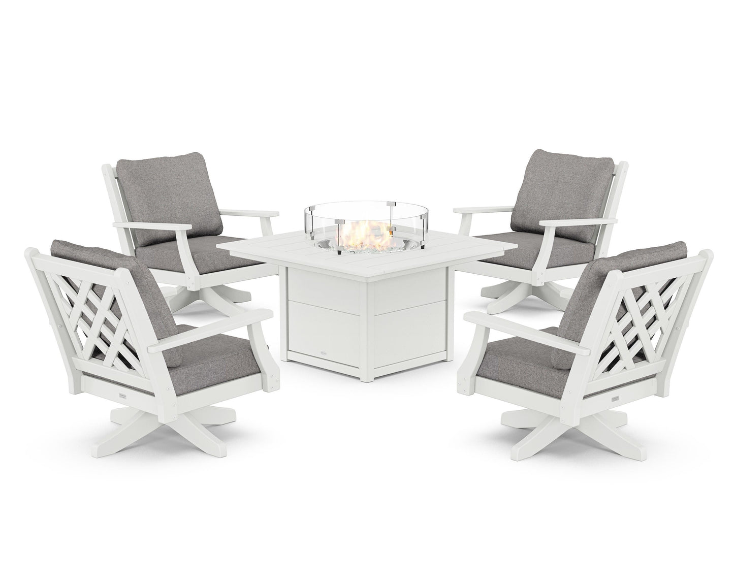 Wovendale 5-Piece Deep Seating Swivel Conversation Set with Fire Pit Table