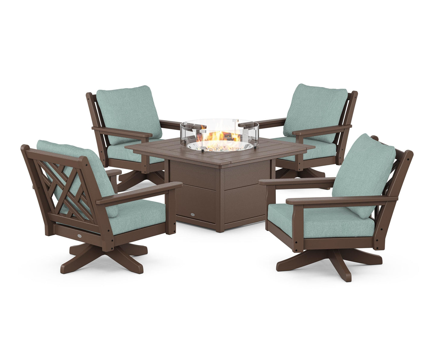 Chippendale 5-Piece Deep Seating Swivel Conversation Set with Fire Pit Table