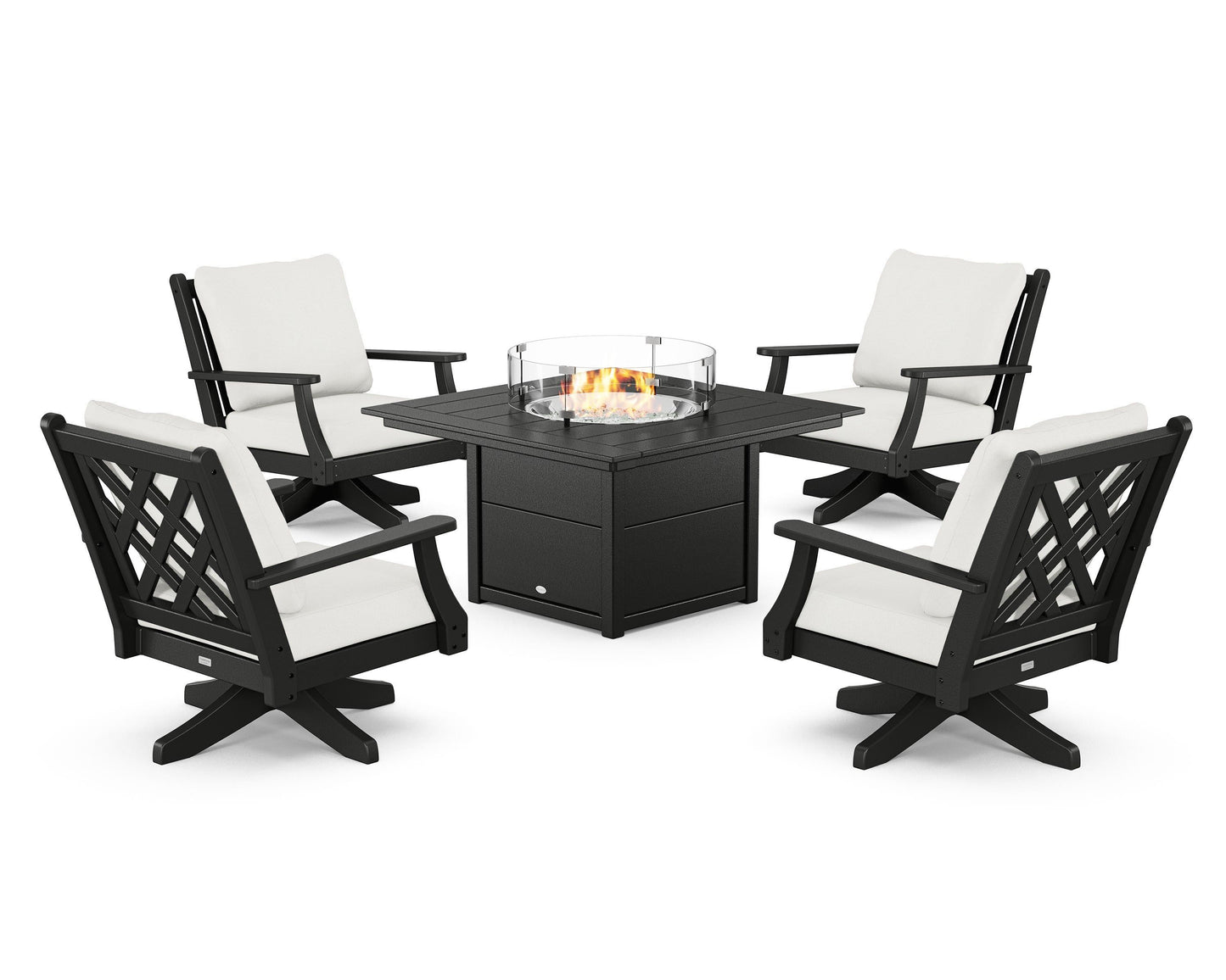 Wovendale 5-Piece Deep Seating Swivel Conversation Set with Fire Pit Table
