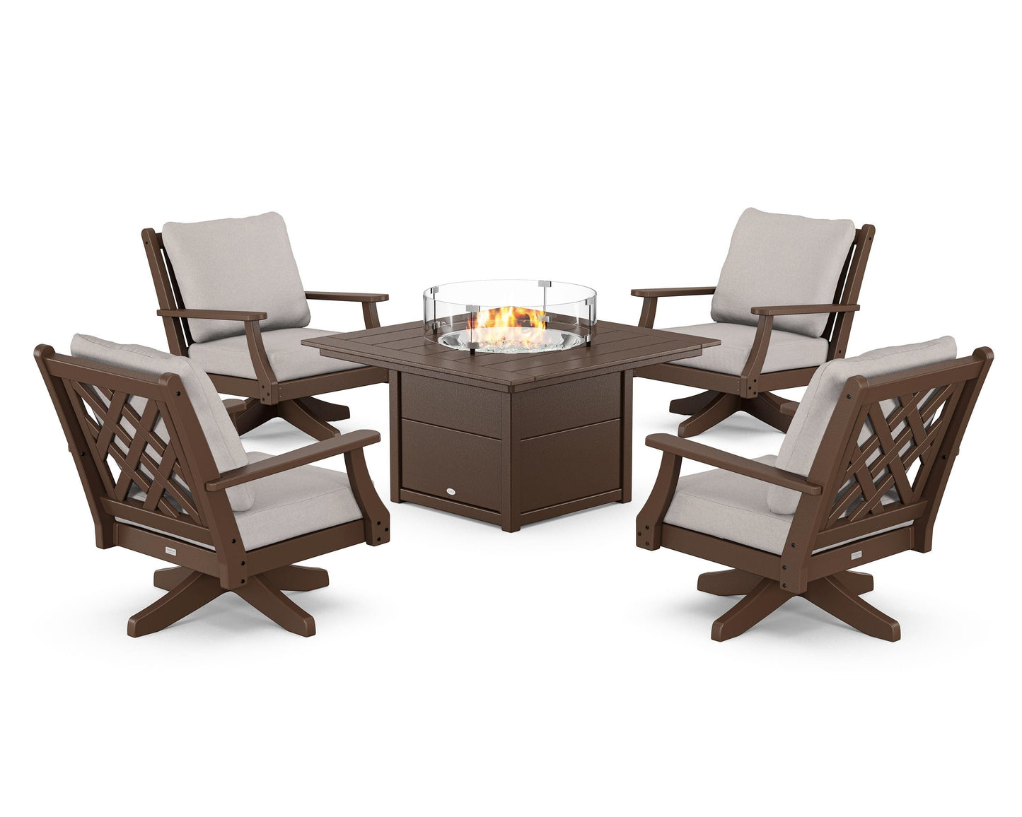 Wovendale 5-Piece Deep Seating Swivel Conversation Set with Fire Pit Table