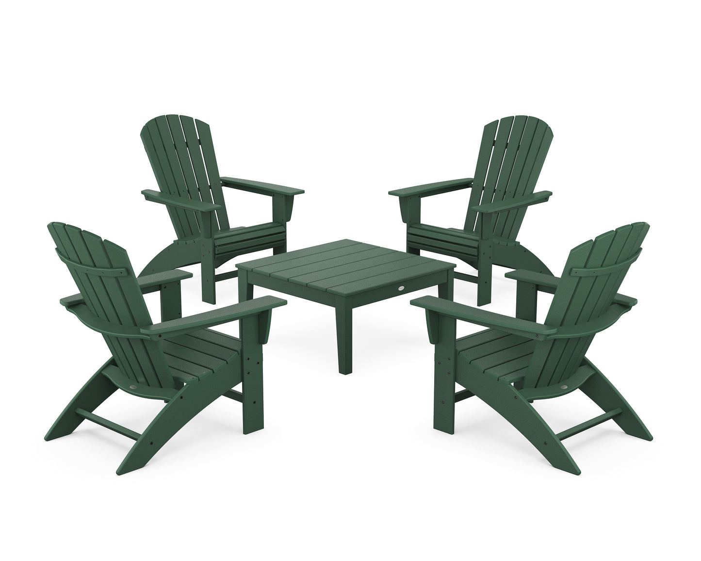 5-Piece Nautical Curveback Adirondack Chair Conversation Set with 36" Conversation Table