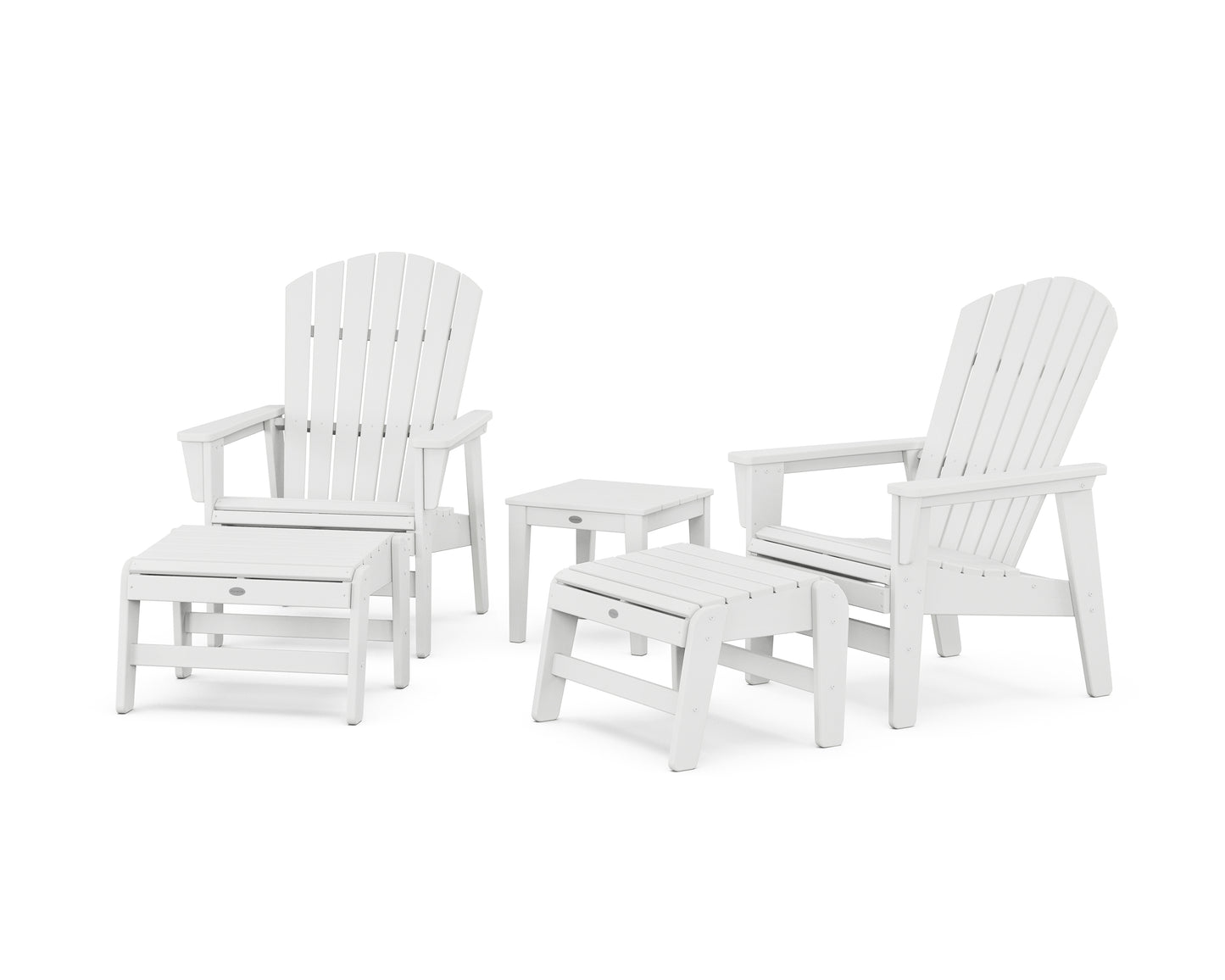 5-Piece Nautical Grand Upright Adirondack Set with Ottomans and Side Table