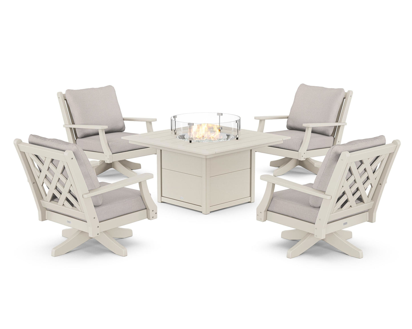 Wovendale 5-Piece Deep Seating Swivel Conversation Set with Fire Pit Table