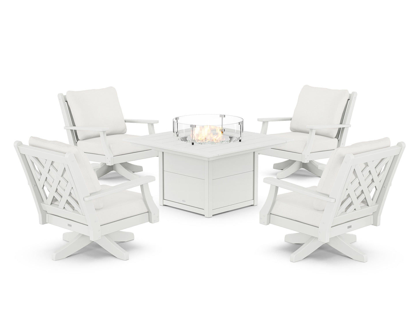 Wovendale 5-Piece Deep Seating Swivel Conversation Set with Fire Pit Table