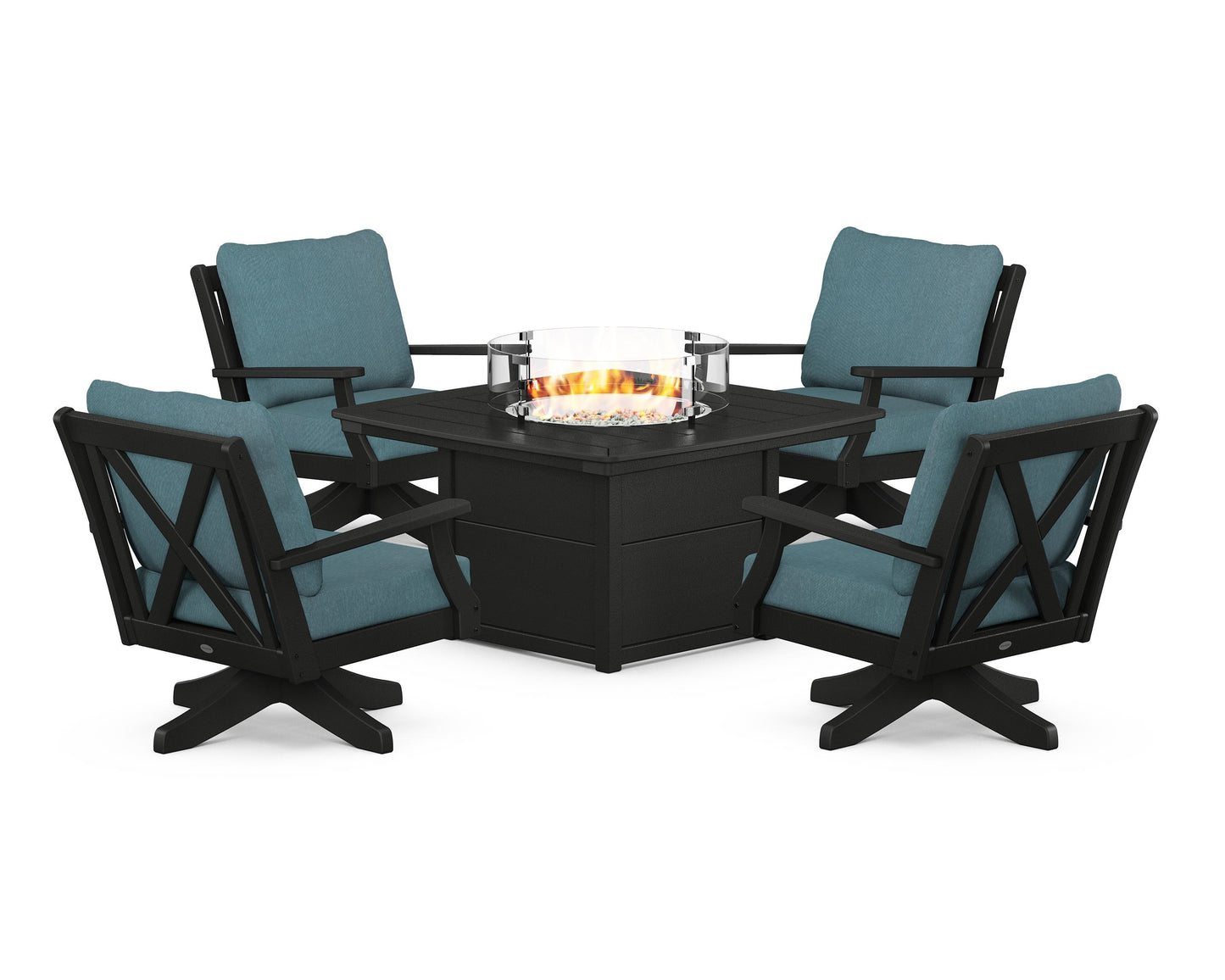 Braxton 5-Piece Deep Seating Swivel Conversation Set with Fire Pit Table