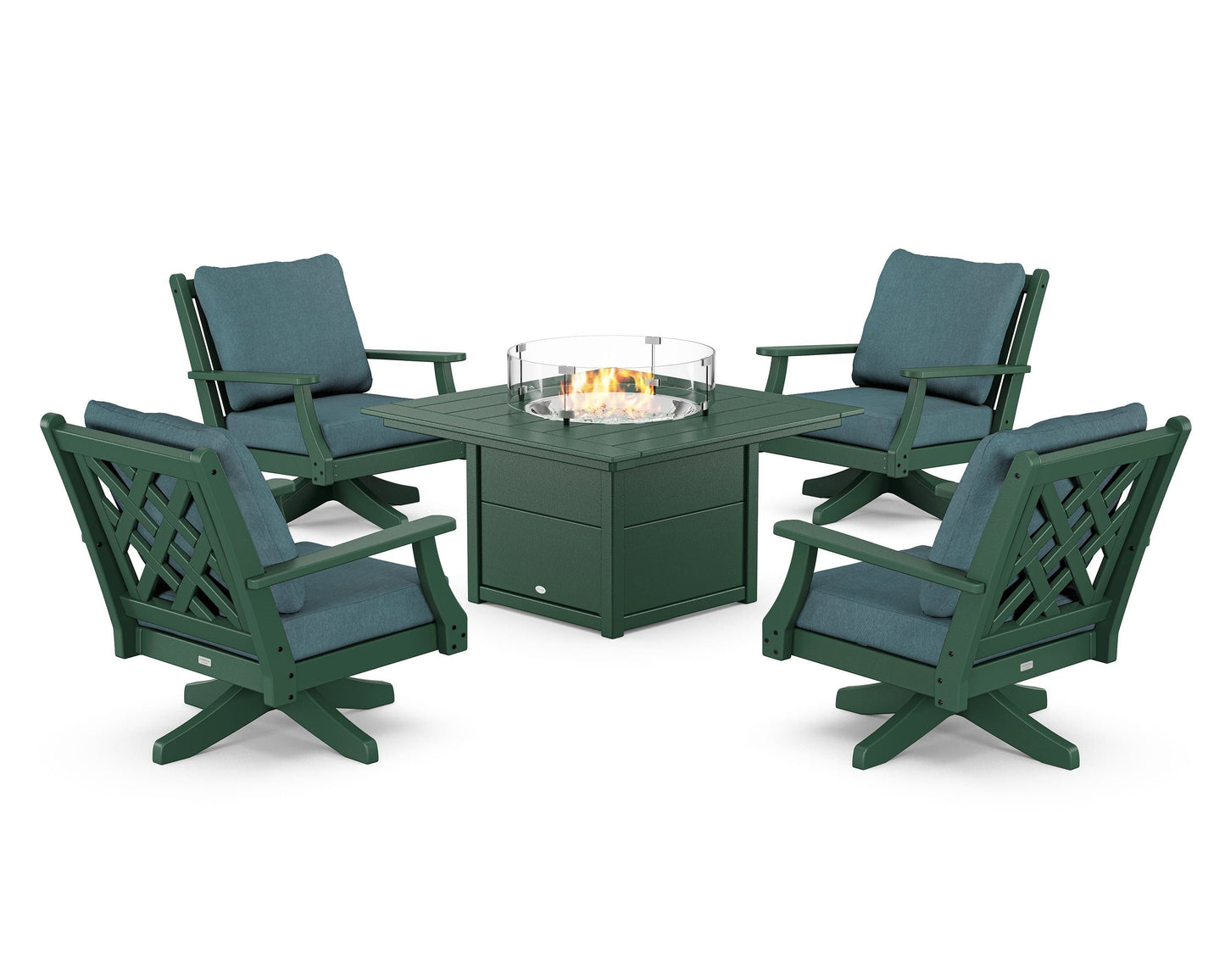 Wovendale 5-Piece Deep Seating Swivel Conversation Set with Fire Pit Table