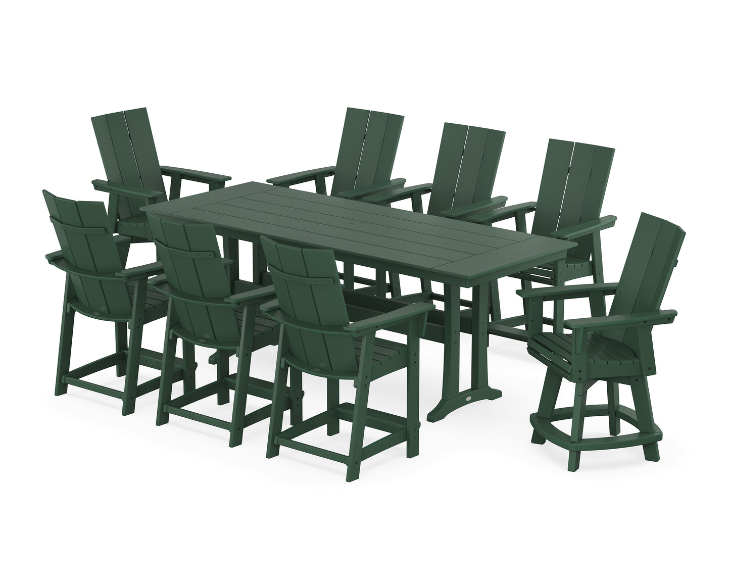 Modern Curveback Adirondack Swivel 9-Piece Farmhouse Counter Set with Trestle Legs