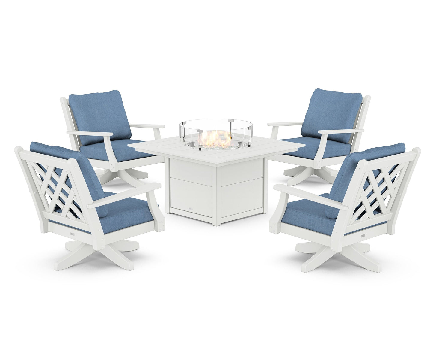 Wovendale 5-Piece Deep Seating Swivel Conversation Set with Fire Pit Table